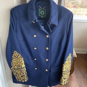 C. Wonder Navy Double-Breasted Pea Coat with Gold Sleeve Embroidery